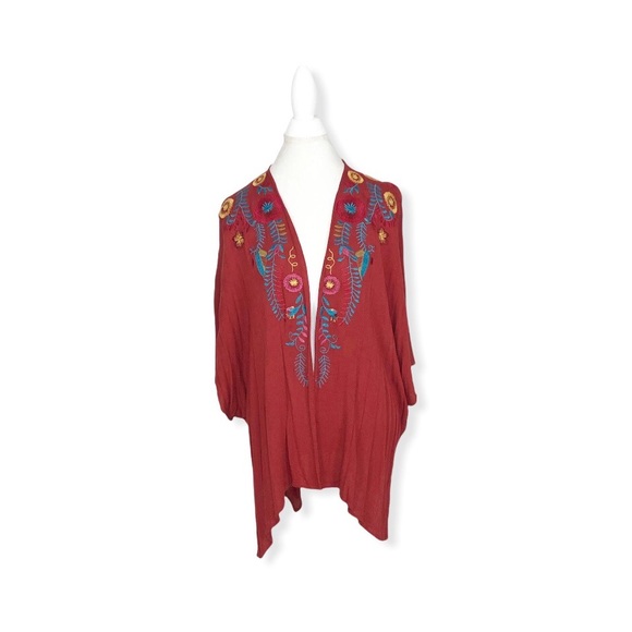 Altar’d State Women’s Kimono Top Open Front Burn Orange Floral embroider… - Picture 3 of 8